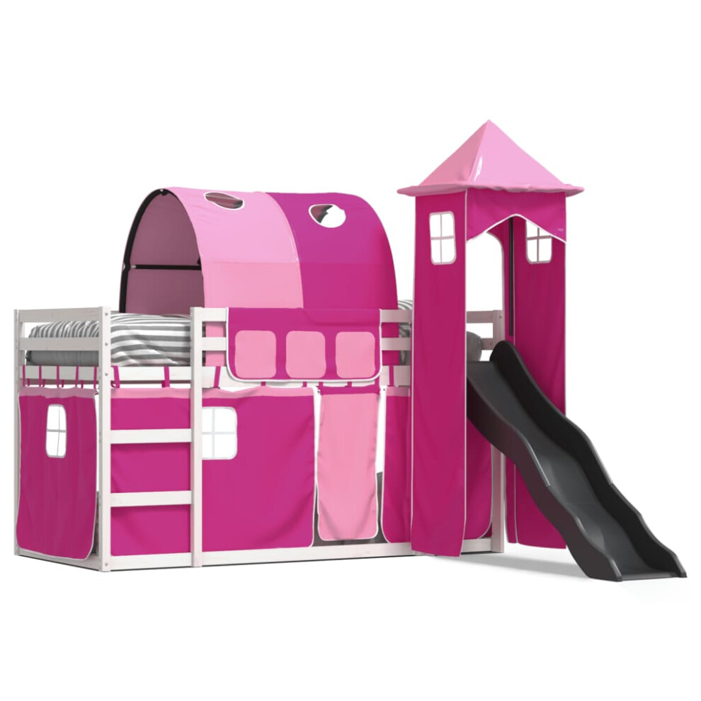 Vidaxl (White And 90 X 190 Cm) Bunk Bed With Slide And Curtains Twin Sleeper Pink