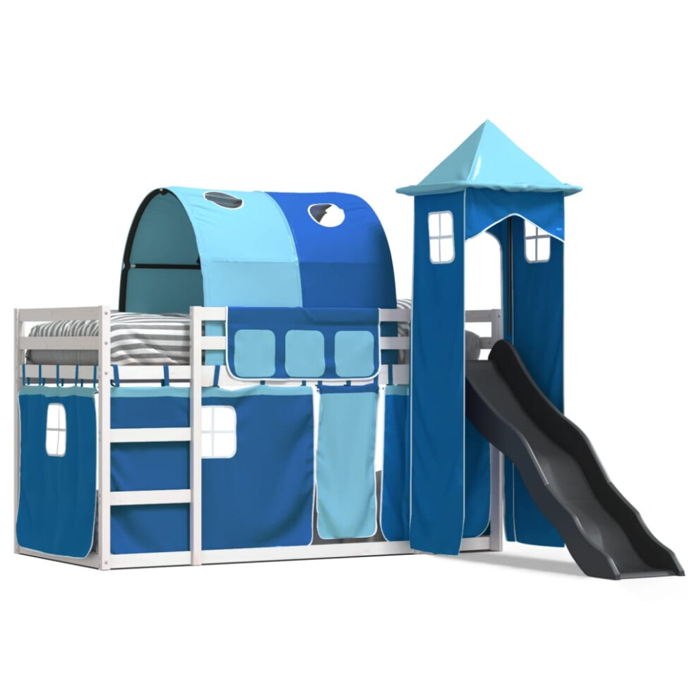 Vidaxl (White And 90 X 190 Cm) Bunk Bed With Slide And Curtains Twin Sleeper Blue