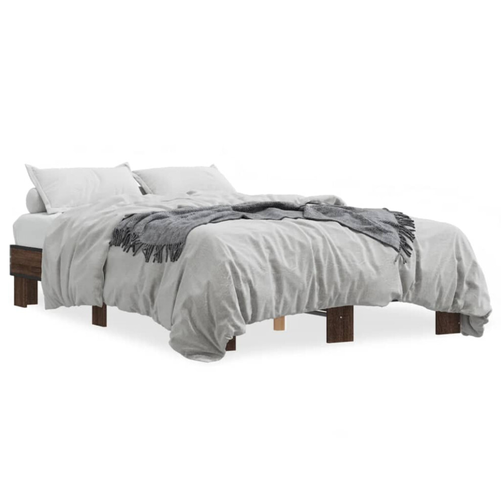Vidaxl (Brown Oak, 135 X 190 Cm) Bed Frame Engineered Wood And Metal