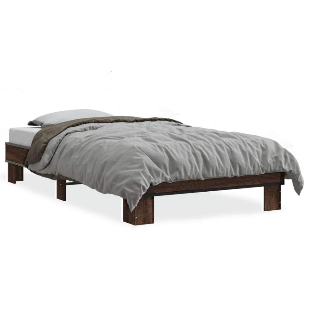 (brown oak, 90 x 200 cm) vidaXL Bed Frame Engineered Wood and Metal