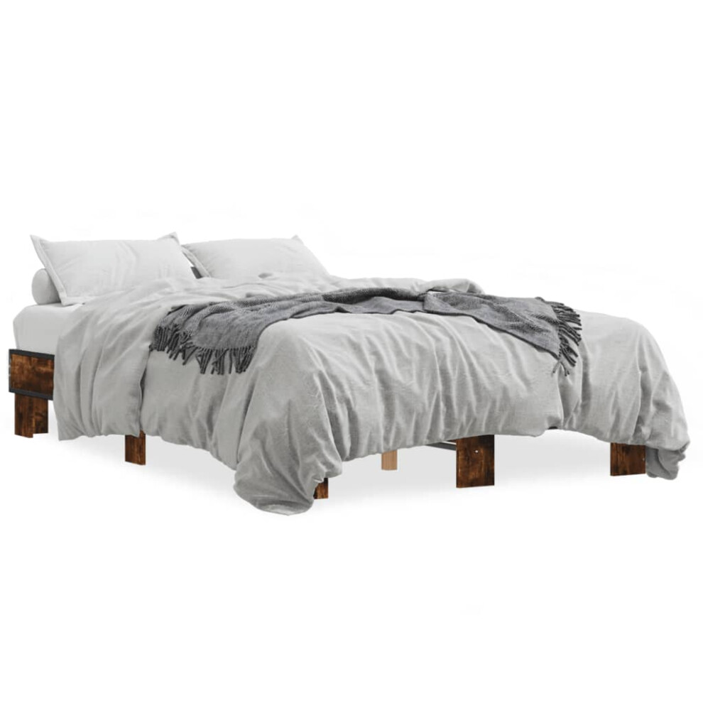 Vidaxl (Smoked Oak, 140 X 200 Cm) Bed Frame Engineered Wood And Metal