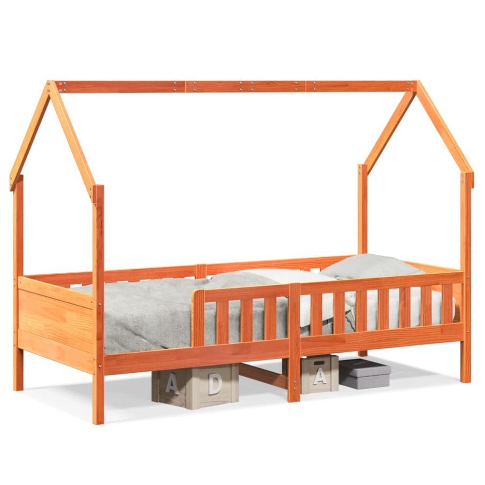 Vidaxl (Wax Brown, 90 X 200 Cm) Kids' House Bed Frame Toddler Bed Base Children's Bed Solid Wood Pine