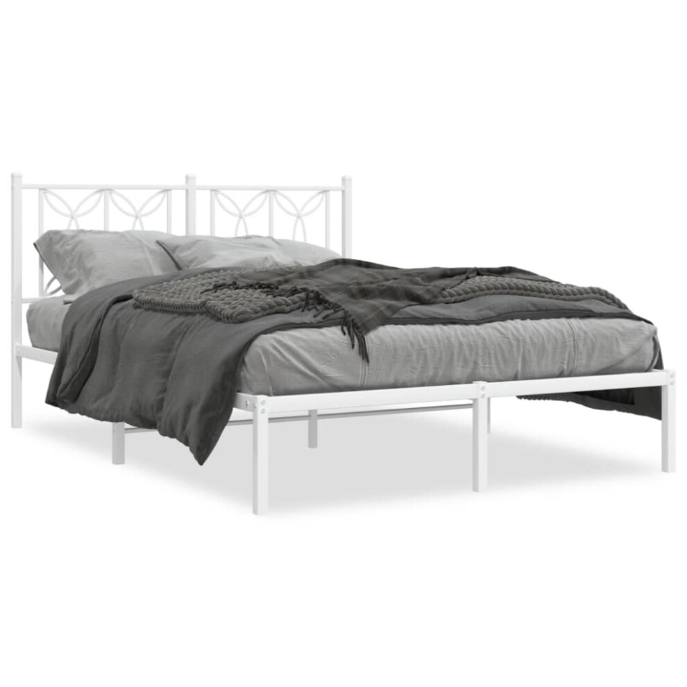 Vidaxl (White, 135 X 190 Cm/ With Headboard) Metal Bed Frame With Headboard Home Bed Base Bedstead