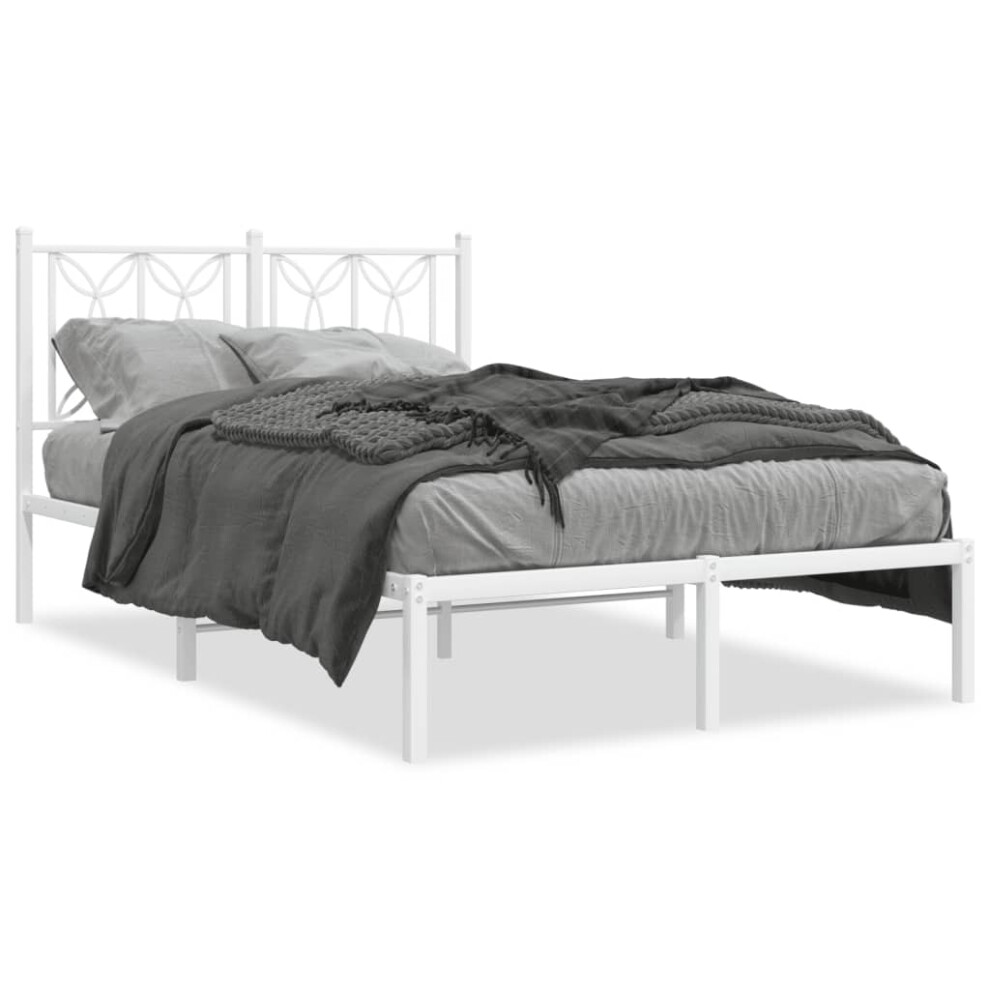 Vidaxl (White, 120 X 190 Cm/ With Headboard) Metal Bed Frame With Headboard Home Bed Base Bedstead