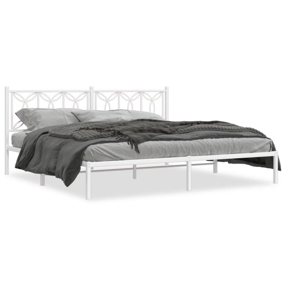 Vidaxl (White, 193 X 203 Cm/ With Headboard) Metal Bed Frame With Headboard Home Bed Base Bedstead