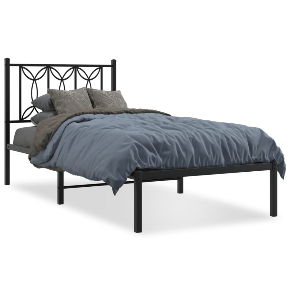 Vidaxl (Black, 90 X 190 Cm/ With Headboard) Metal Bed Frame With Headboard Home Bed Base Bedstead
