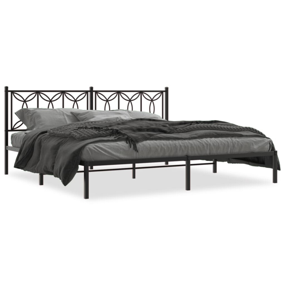 (black, 193 x 203 cm/ with headboard) vidaXL Metal Bed Frame with Headboard Home Bed Base Bedstead