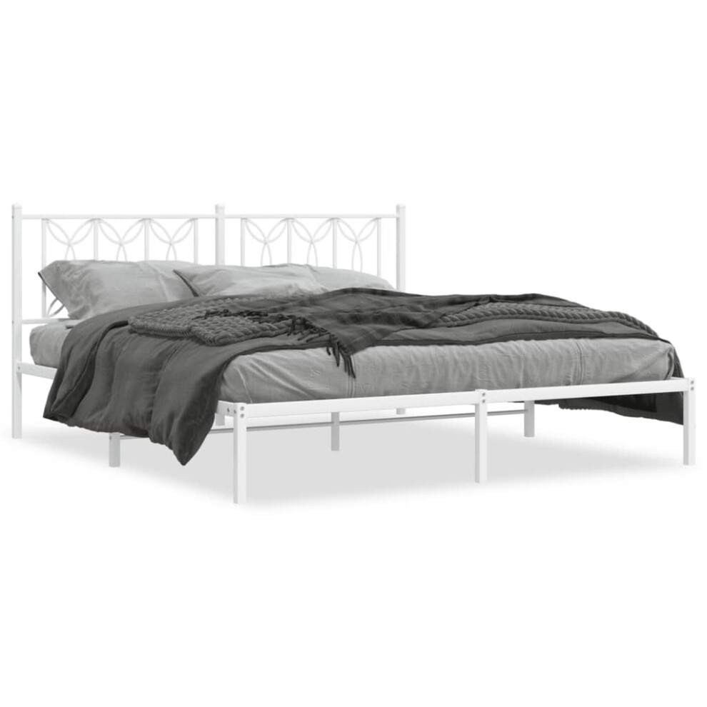 Vidaxl (White, 180 X 200 Cm/ With Headboard) Metal Bed Frame With Headboard Home Bed Base Bedstead