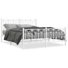 (white, 150 x 200 cm/ with headboard & footboard) vidaXL Metal Bed Frame with Headboard Home Bed Base Bedstead