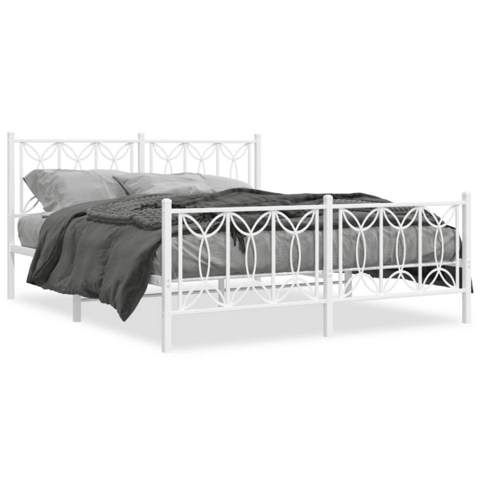 Vidaxl (White, 150 X 200 Cm/ With Headboard & Footboard) Metal Bed Frame With Headboard Home Bed Base Bedstead