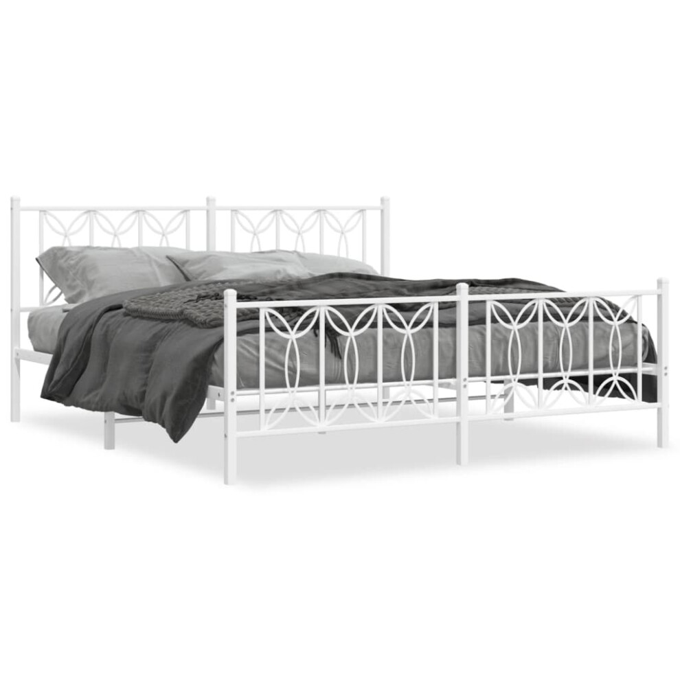 Vidaxl (White, 183 X 213 Cm/ With Headboard & Footboard) Metal Bed Frame With Headboard Home Bed Base Bedstead