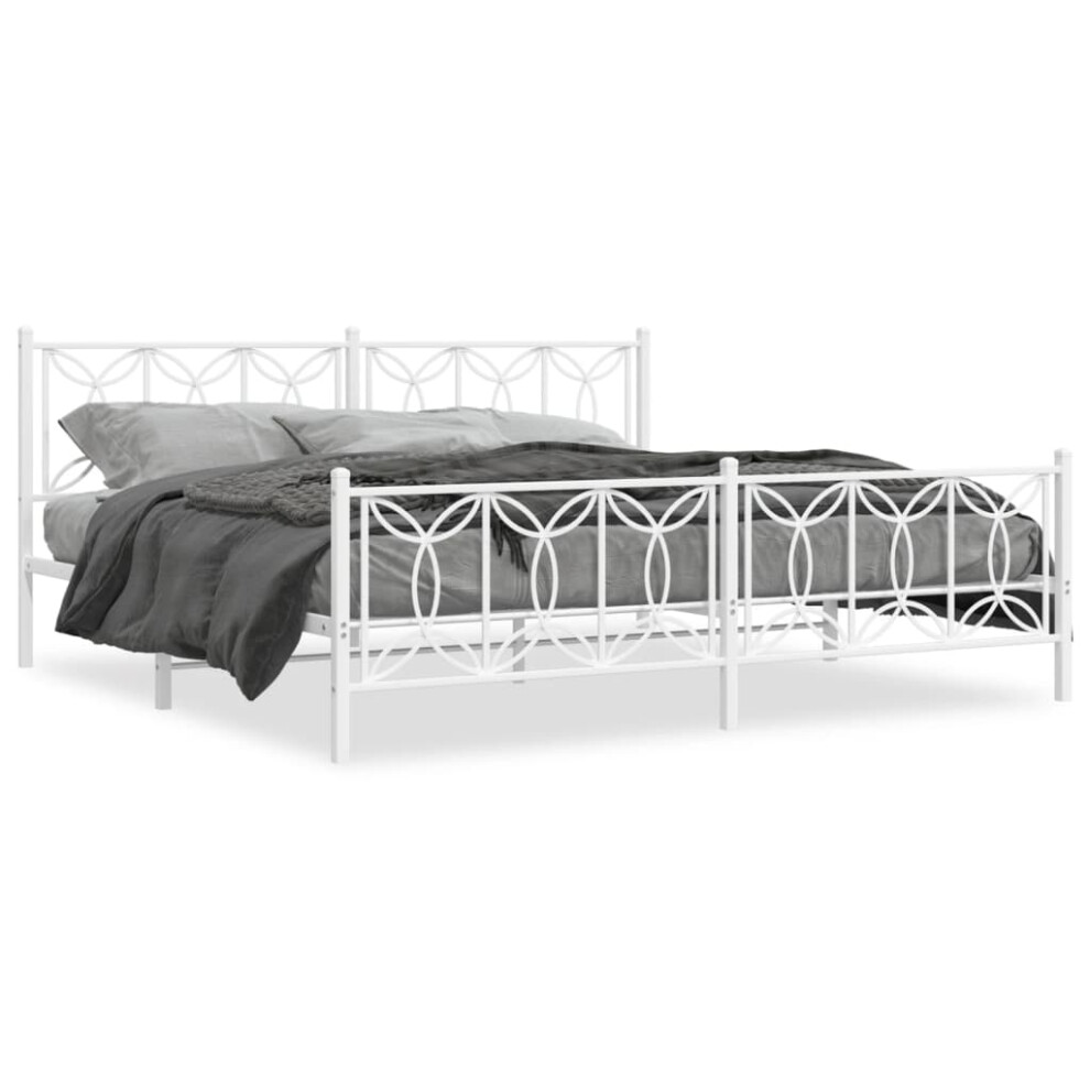 (white, 200 x 200 cm/ with headboard & footboard) vidaXL Metal Bed Frame with Headboard Home Bed Base Bedstead