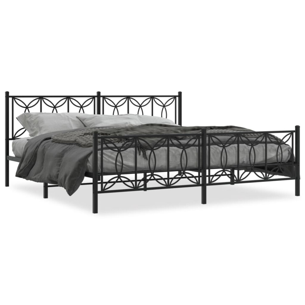 Vidaxl (Black, 193 X 203 Cm/ With Headboard & Footboard) Metal Bed Frame With Headboard Home Bed Base Bedstead