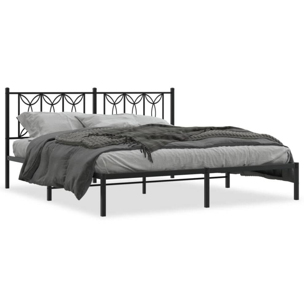 Vidaxl (Black, 183 X 213 Cm/ With Headboard) Metal Bed Frame With Headboard Home Bed Base Bedstead
