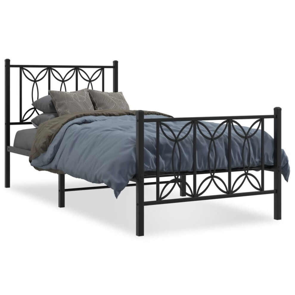 (black, 90 x 190 cm/ with headboard & footboard) vidaXL Metal Bed Frame with Headboard Home Bed Base Bedstead