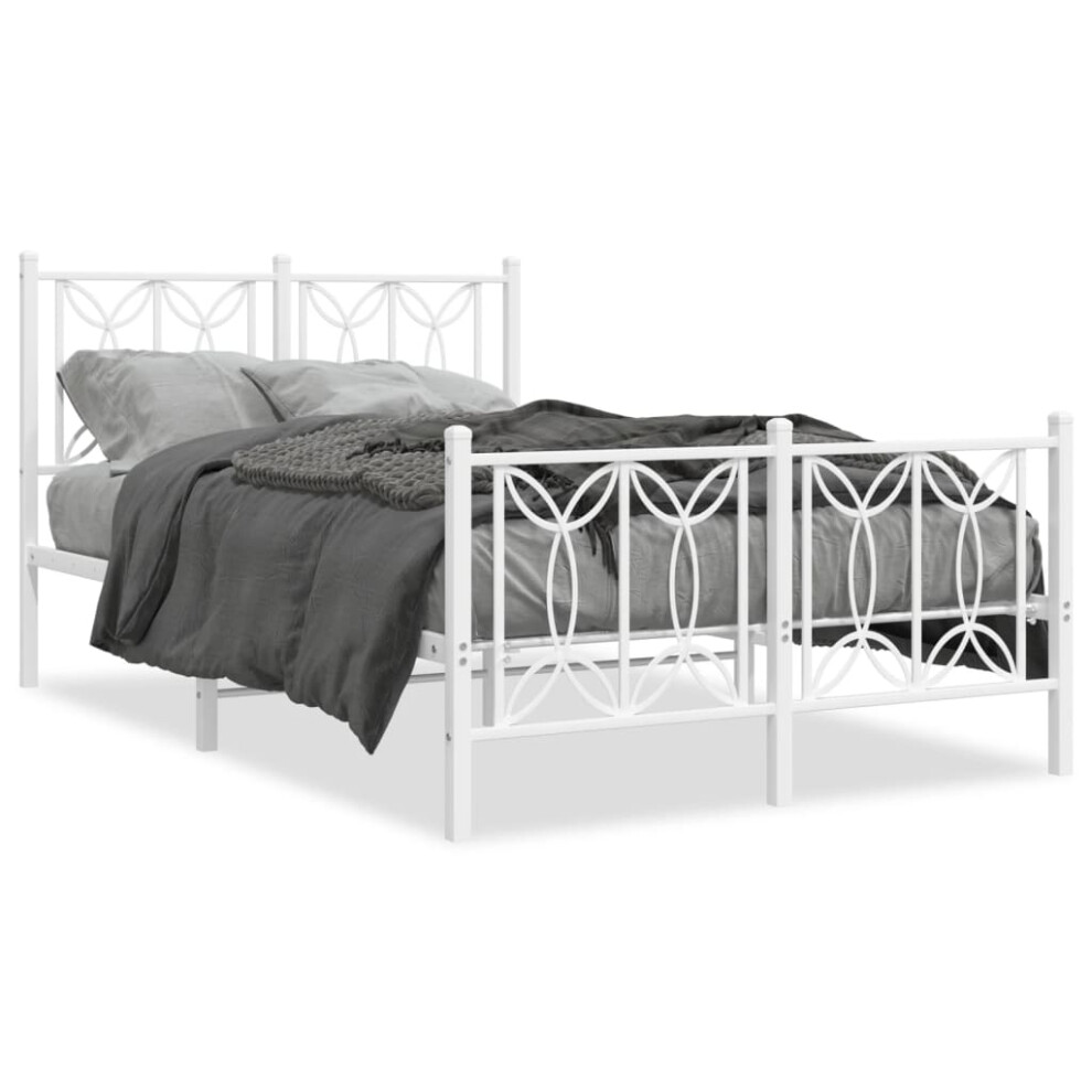 (white, 120 x 190 cm/ with headboard & footboard) vidaXL Metal Bed Frame with Headboard Home Bed Base Bedstead