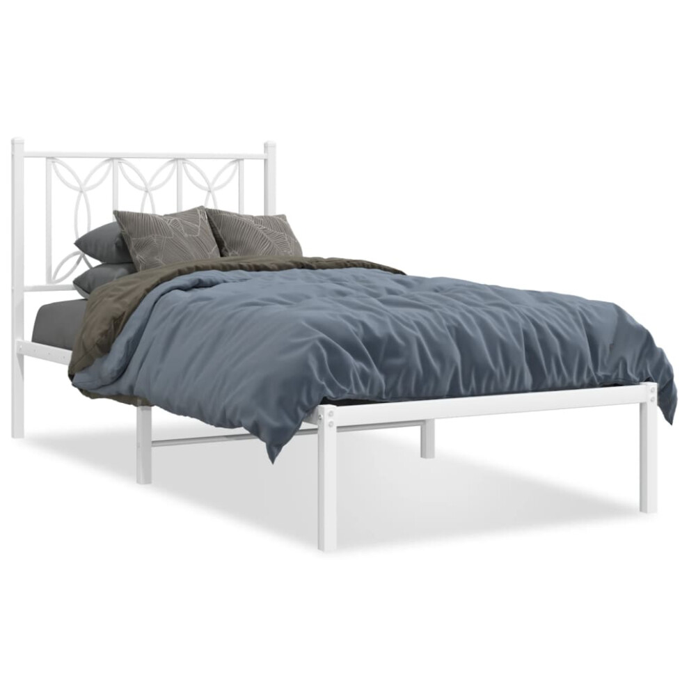 Vidaxl (White, 80 X 200 Cm/ With Headboard) Metal Bed Frame With Headboard Home Bed Base Bedstead