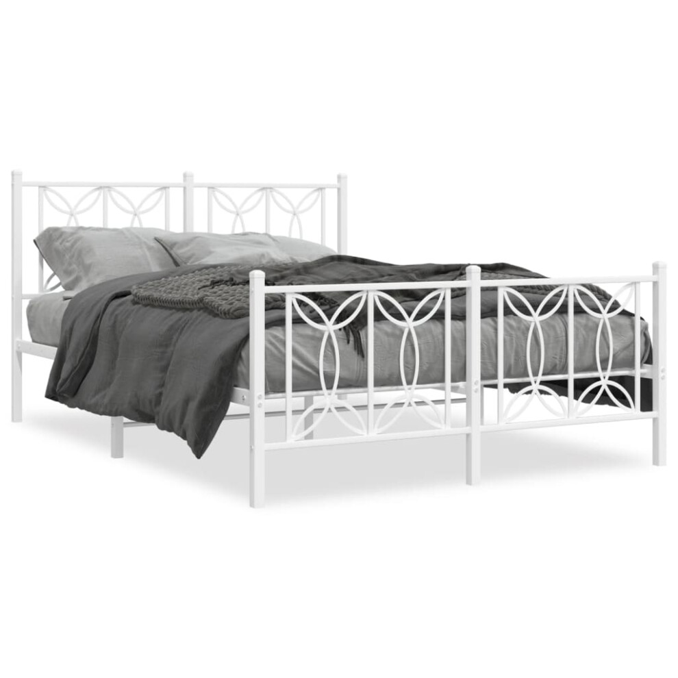 Vidaxl (White, 135 X 190 Cm/ With Headboard & Footboard) Metal Bed Frame With Headboard Home Bed Base Bedstead