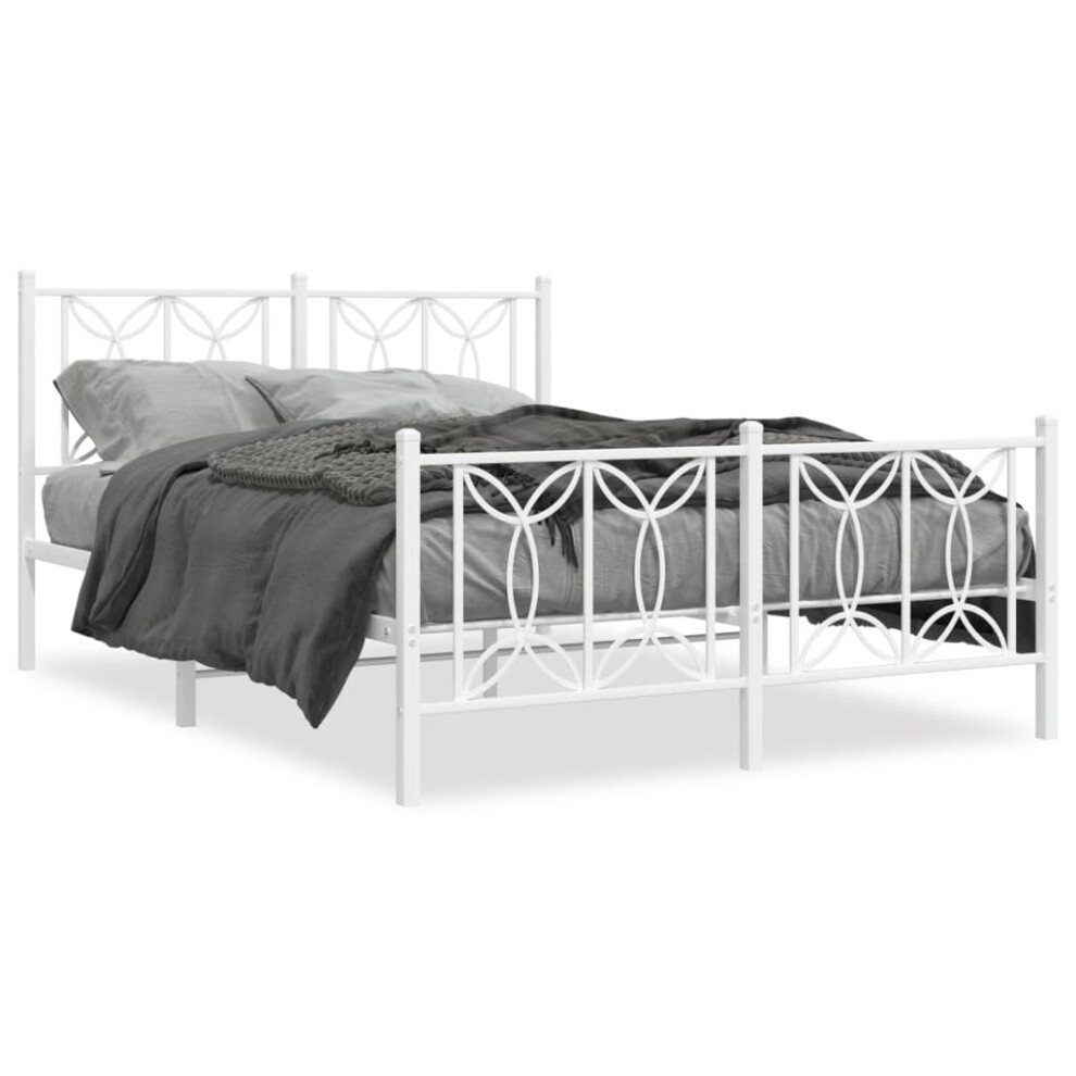 Vidaxl (White, 140 X 200 Cm/ With Headboard & Footboard) Metal Bed Frame With Headboard Home Bed Base Bedstead