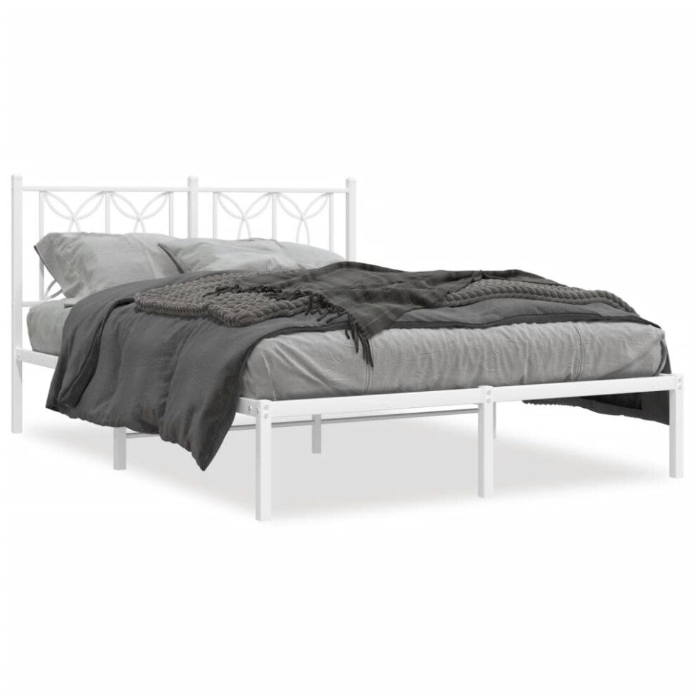 Vidaxl (White, 140 X 190 Cm/ With Headboard) Metal Bed Frame With Headboard Home Bed Base Bedstead