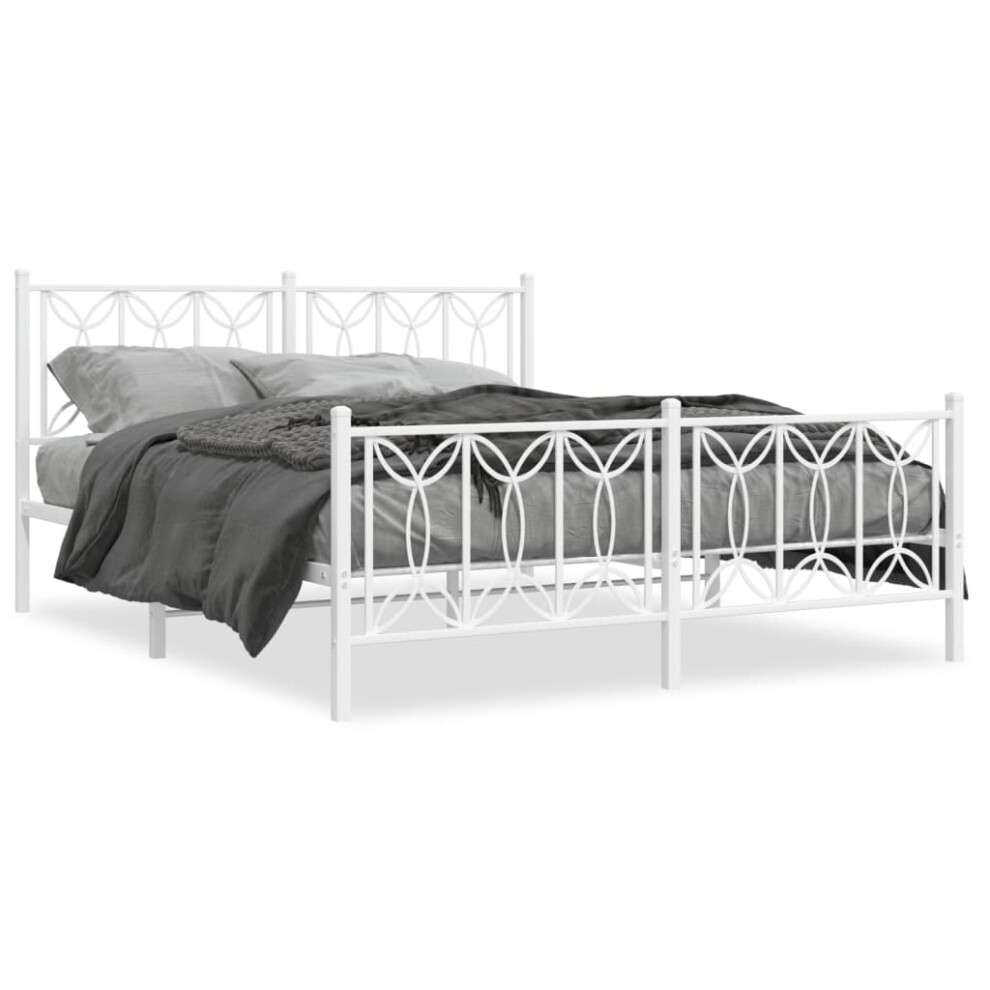 (white, 160 x 200 cm/ with headboard & footboard) vidaXL Metal Bed Frame with Headboard Home Bed Base Bedstead