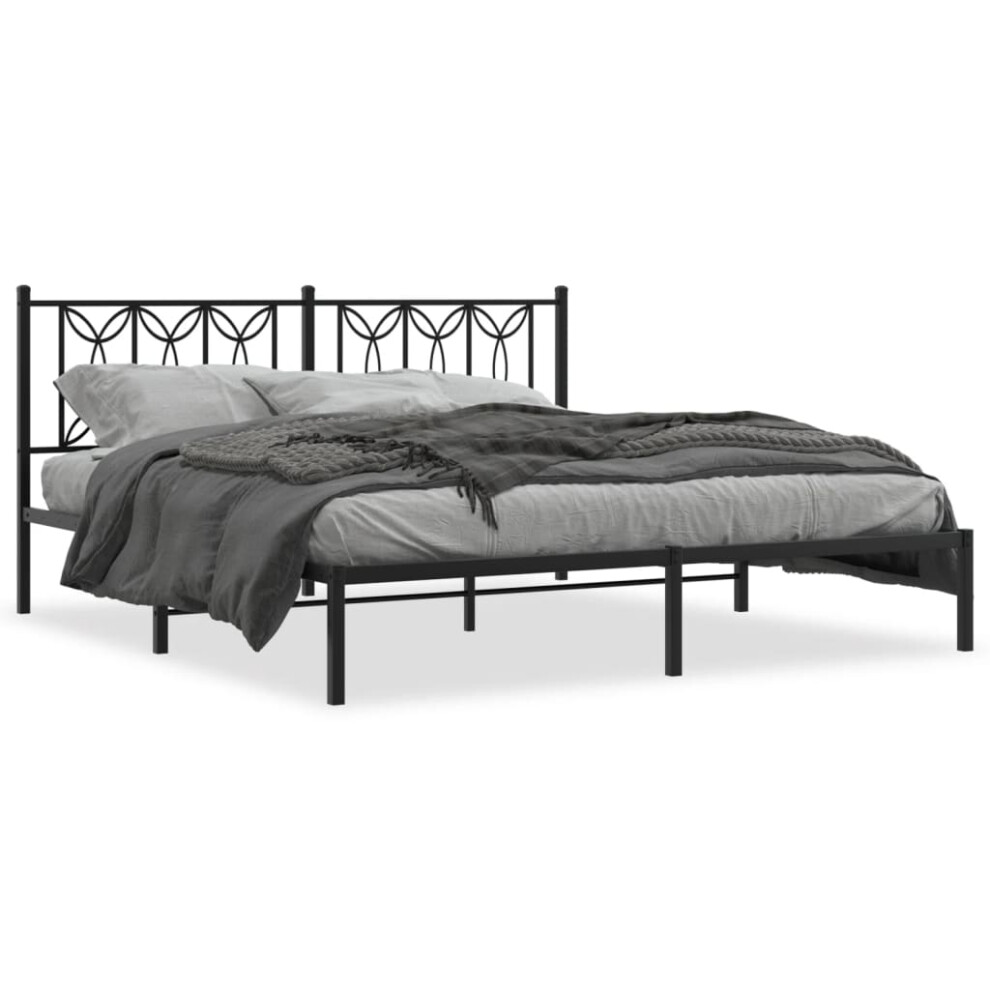 Vidaxl (Black, 180 X 200 Cm/ With Headboard) Metal Bed Frame With Headboard Home Bed Base Bedstead