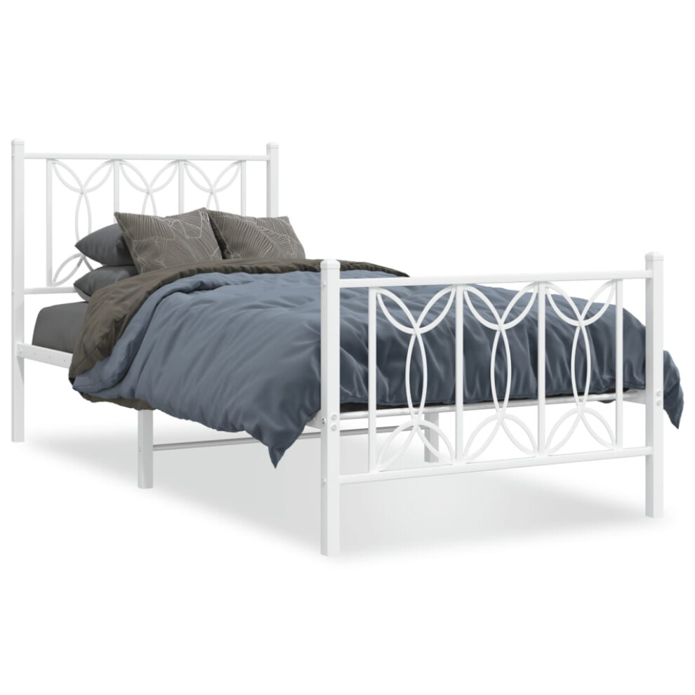 (white, 90 x 190 cm/ with headboard & footboard) vidaXL Metal Bed Frame with Headboard Home Bed Base Bedstead