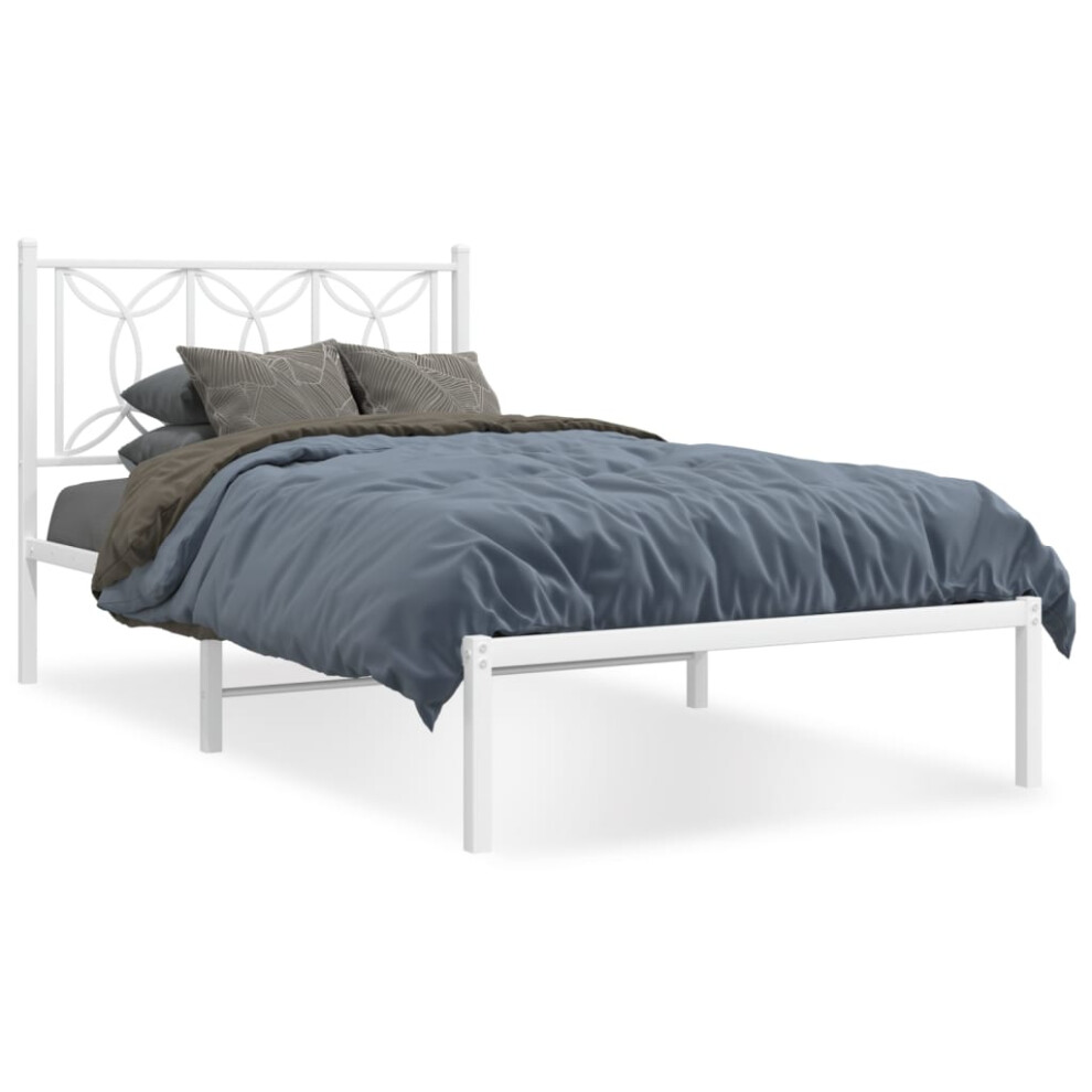 Vidaxl (White, 100 X 200 Cm/ With Headboard) Metal Bed Frame With Headboard Home Bed Base Bedstead