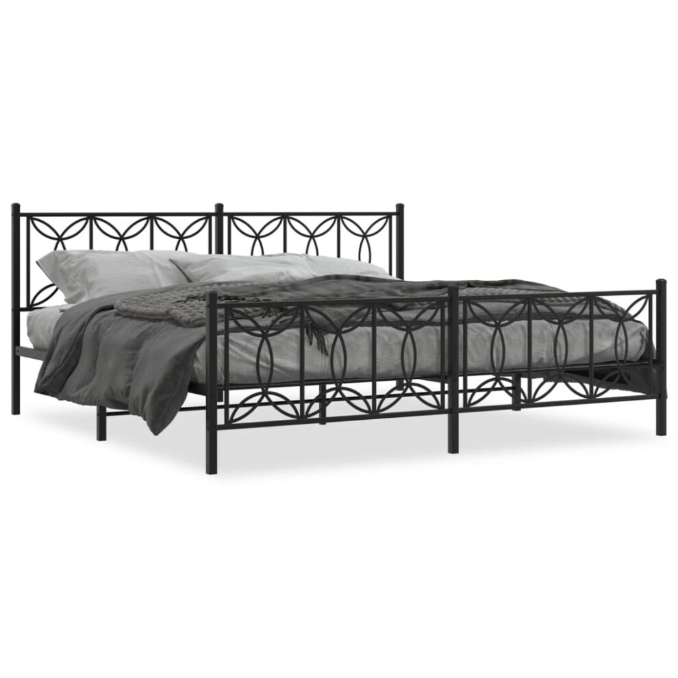 (black, 200 x 200 cm/ with headboard & footboard) vidaXL Metal Bed Frame with Headboard Home Bed Base Bedstead