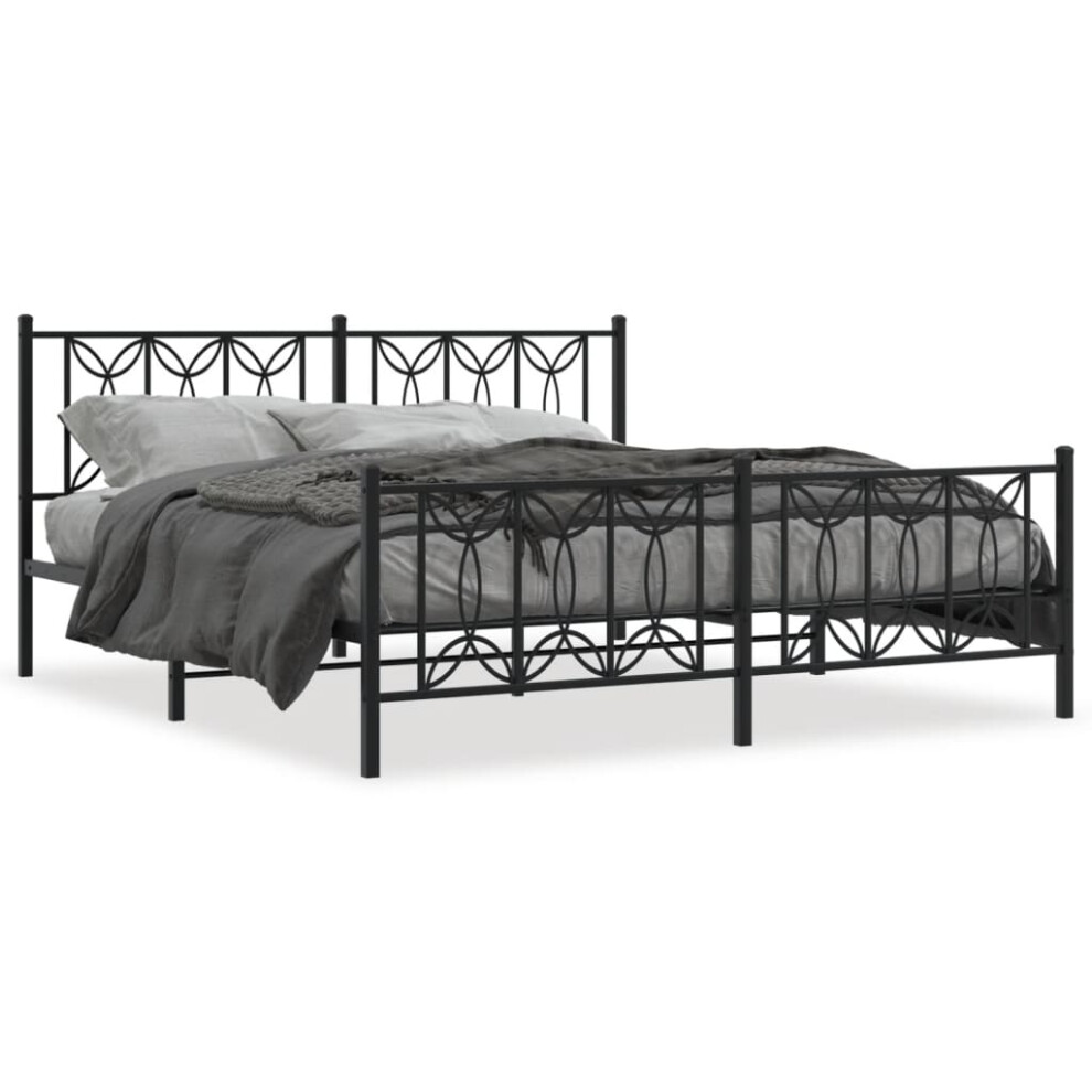 (black, 183 x 213 cm/ with headboard & footboard) vidaXL Metal Bed Frame with Headboard Home Bed Base Bedstead