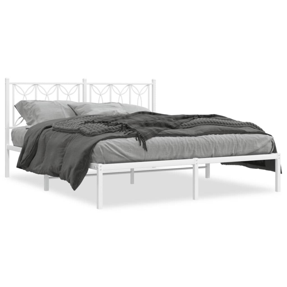 Vidaxl (White, 150 X 200 Cm/ With Headboard) Metal Bed Frame With Headboard Home Bed Base Bedstead