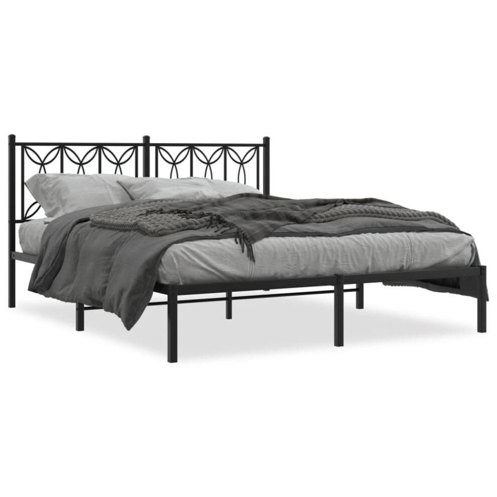 (black, 150 x 200 cm/ with headboard) vidaXL Metal Bed Frame with Headboard Home Bed Base Bedstead