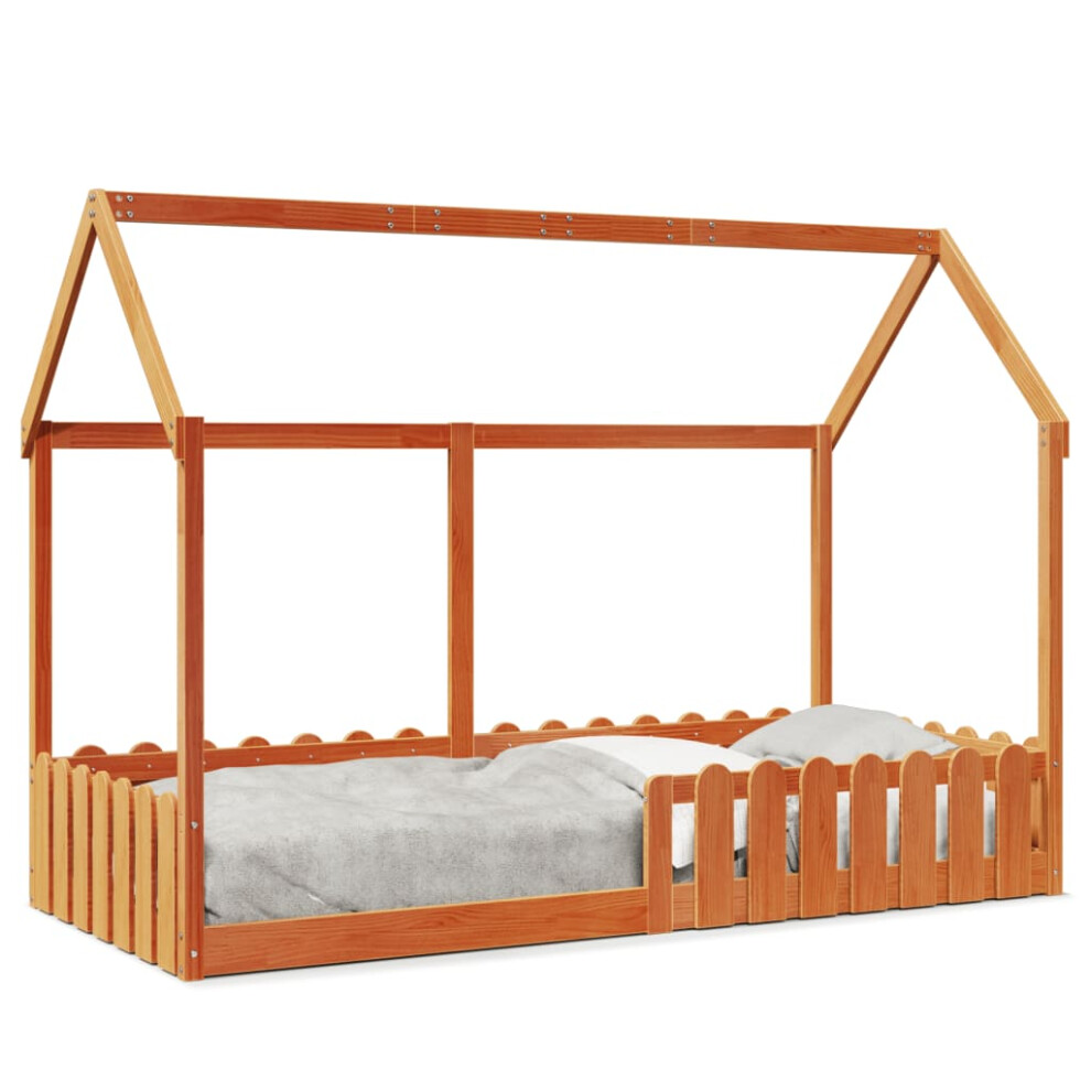 (wax brown, 90 x 200 cm) vidaXL Kids' House Bed Frame Home Bedstead Children Bed Base Solid Wood Pine