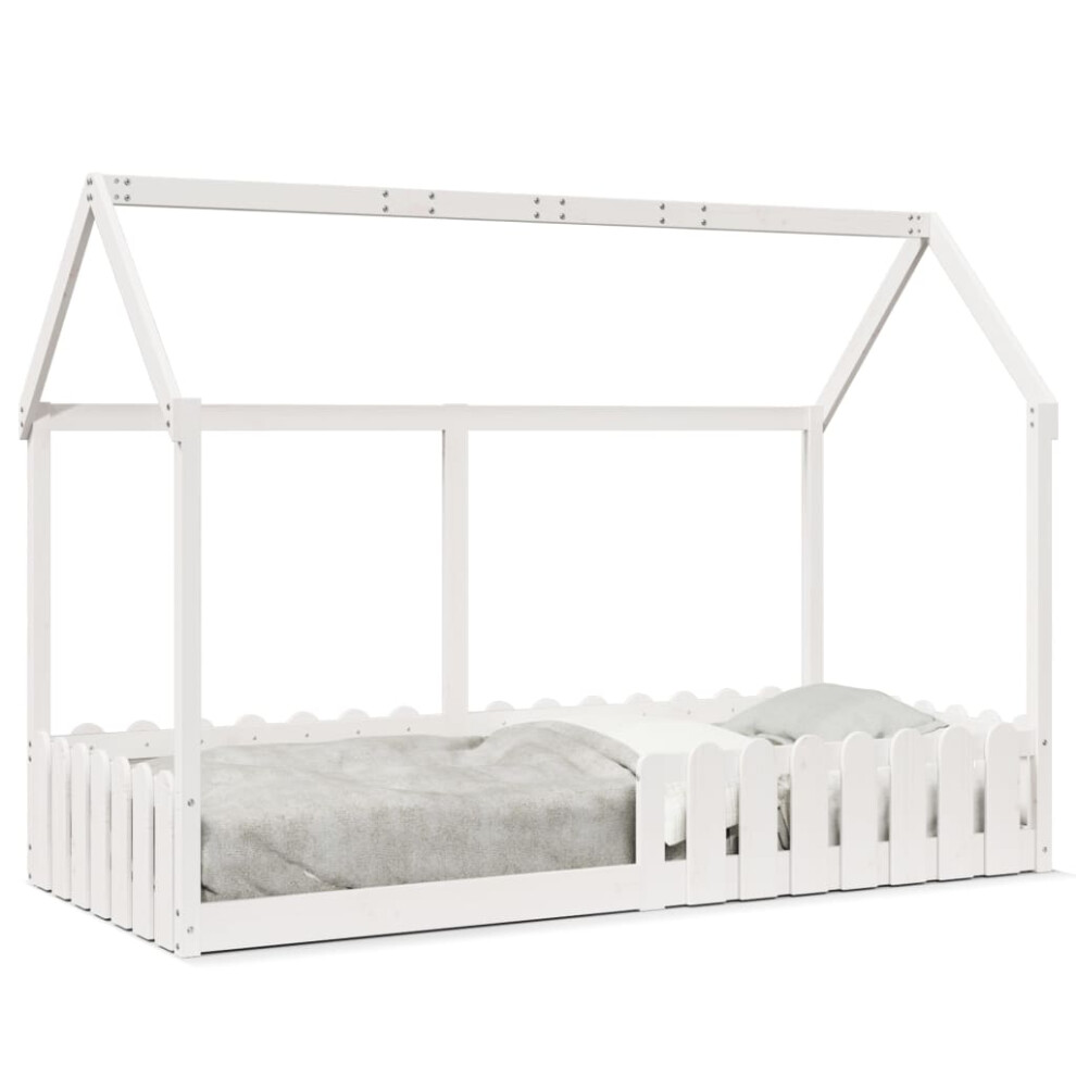 Vidaxl (White, 90 X 200 Cm) Kids' House Bed Frame Home Bedstead Children Bed Base Solid Wood Pine