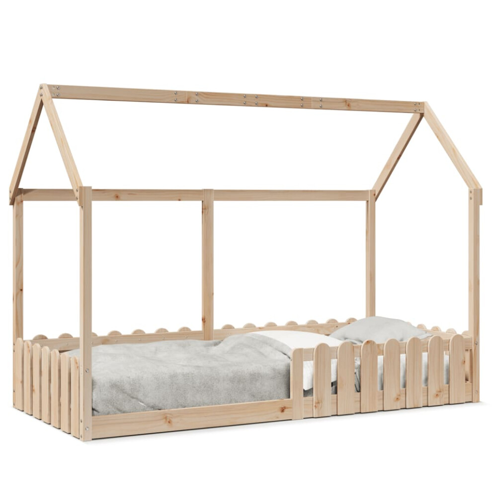 Vidaxl (Natural, 90 X 190 Cm) Kids' House Bed Frame Home Bedstead Children Bed Base Solid Wood Pine