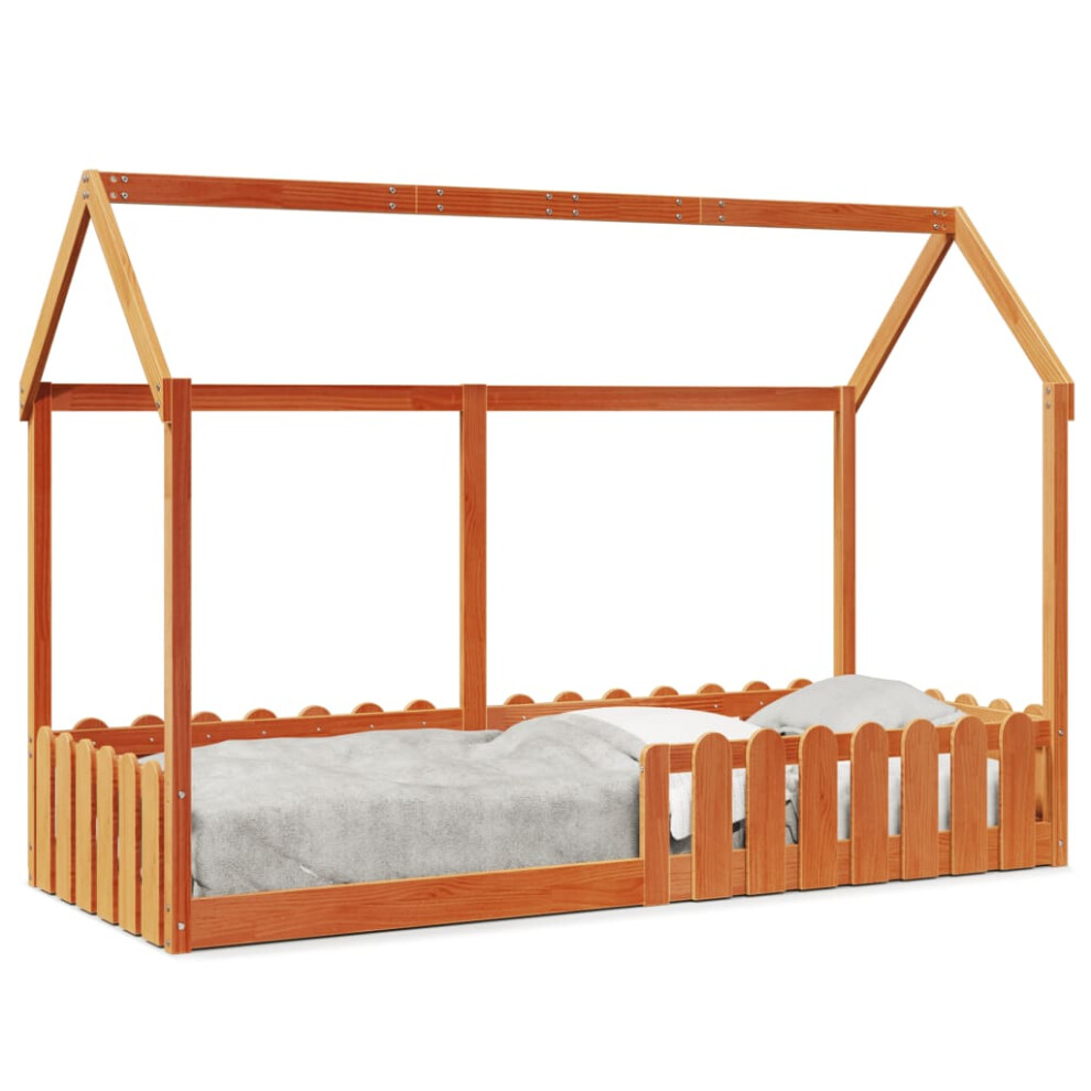 Vidaxl (Wax Brown, 80 X 200 Cm) Kids' House Bed Frame Home Bedstead Children Bed Base Solid Wood Pine