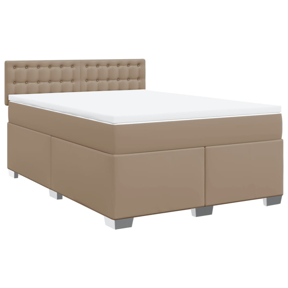 (cappuccino, 140 x 190 cm) vidaXL Box Spring Bed with Mattress Bedroom Bed Frame Bed Base Faux Leather