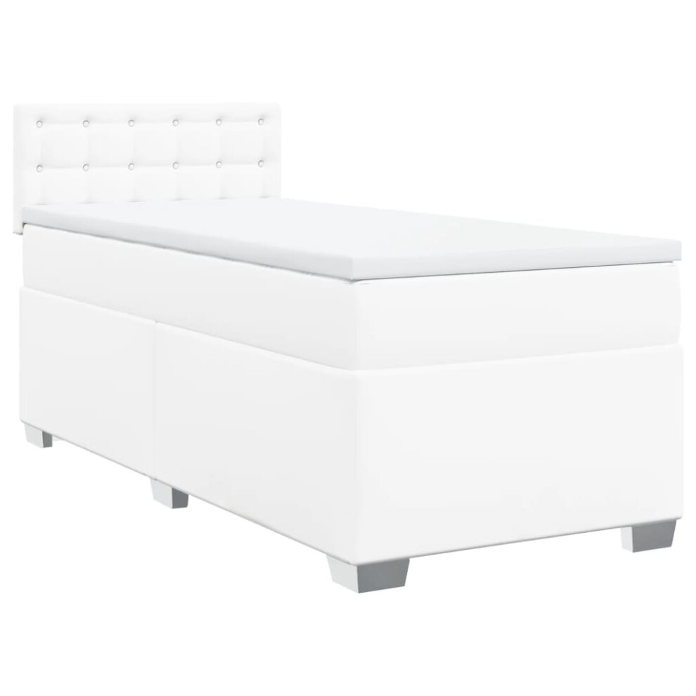 (white, 90 x 190 cm) vidaXL Box Spring Bed with Mattress Bedroom Bed Frame Bed Base Faux Leather