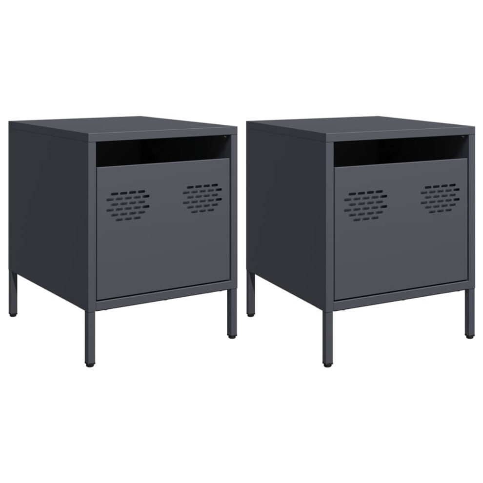 Vidaxl (Anthracite, 2 Pcs) Bedside Cabinets Nightstand Side Table Bed Table Bed Cabinetâ Steel