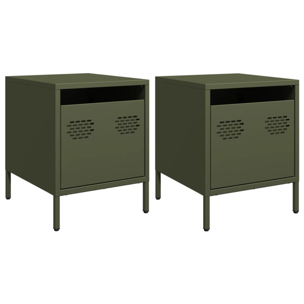 Vidaxl (Green, 2 Pcs) Bedside Cabinets Nightstand Side Table Bed Table Bed Cabinetâ Steel