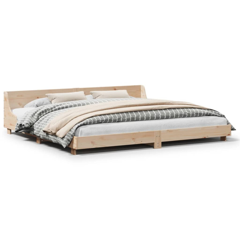 Vidaxl (Natural, 200 X 200 Cm) Bed Frame With Headboard Wax Solid Wood Pine
