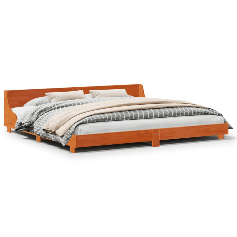 Vidaxl Brown (Wax 180 X 200 Cm) Bed Frame With Headboard Wax Solid Wood Pine