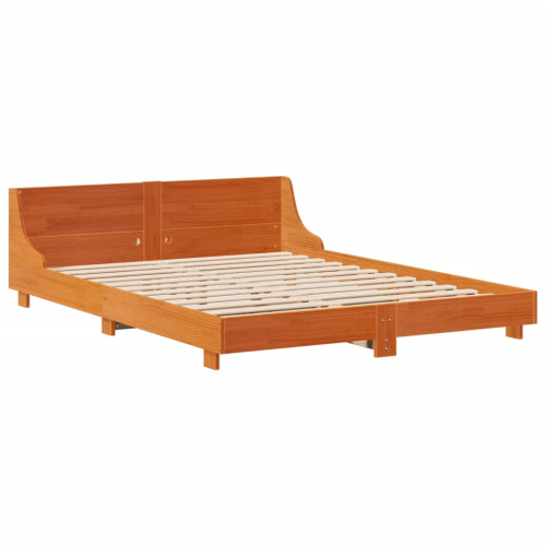 VidaXL (wax brown, 150 x 200 cm) vidaXL Bed Frame with Headboard Wax Solid Wood Pine 2