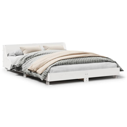 VidaXL (white, 150 x 200 cm) vidaXL Bed Frame with Headboard Wax Solid Wood Pine