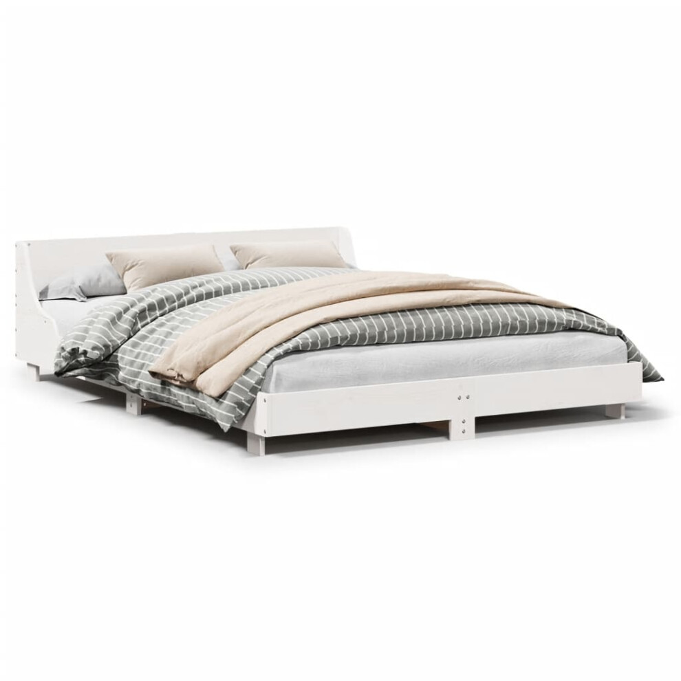 Vidaxl (, 120 X 200 Cm) Bed Frame With Headboard Wax Solid Wood Pine White