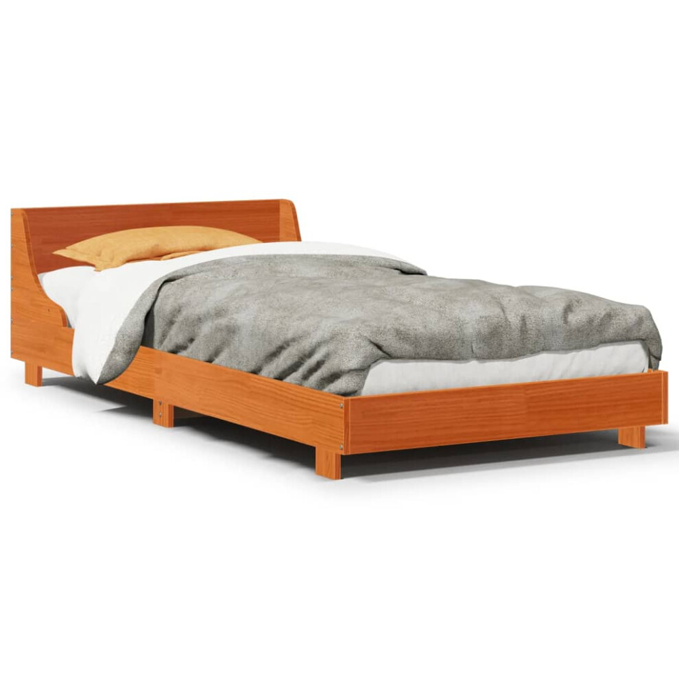 (wax brown, 90 x 200 cm) vidaXL Bed Frame with Headboard Wax Solid Wood Pine