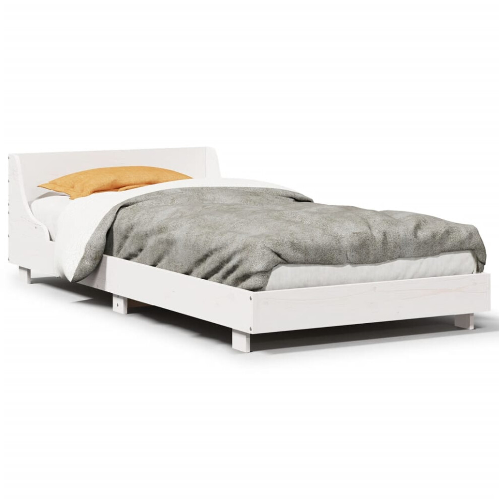 Vidaxl (White, 90 X 200 Cm) Bed Frame With Headboard Wax Solid Wood Pine