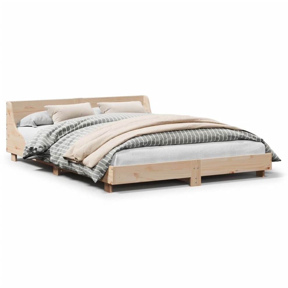 Vidaxl (Natural, 140 X 190 Cm) Bed Frame With Headboard Wax Solid Wood Pine