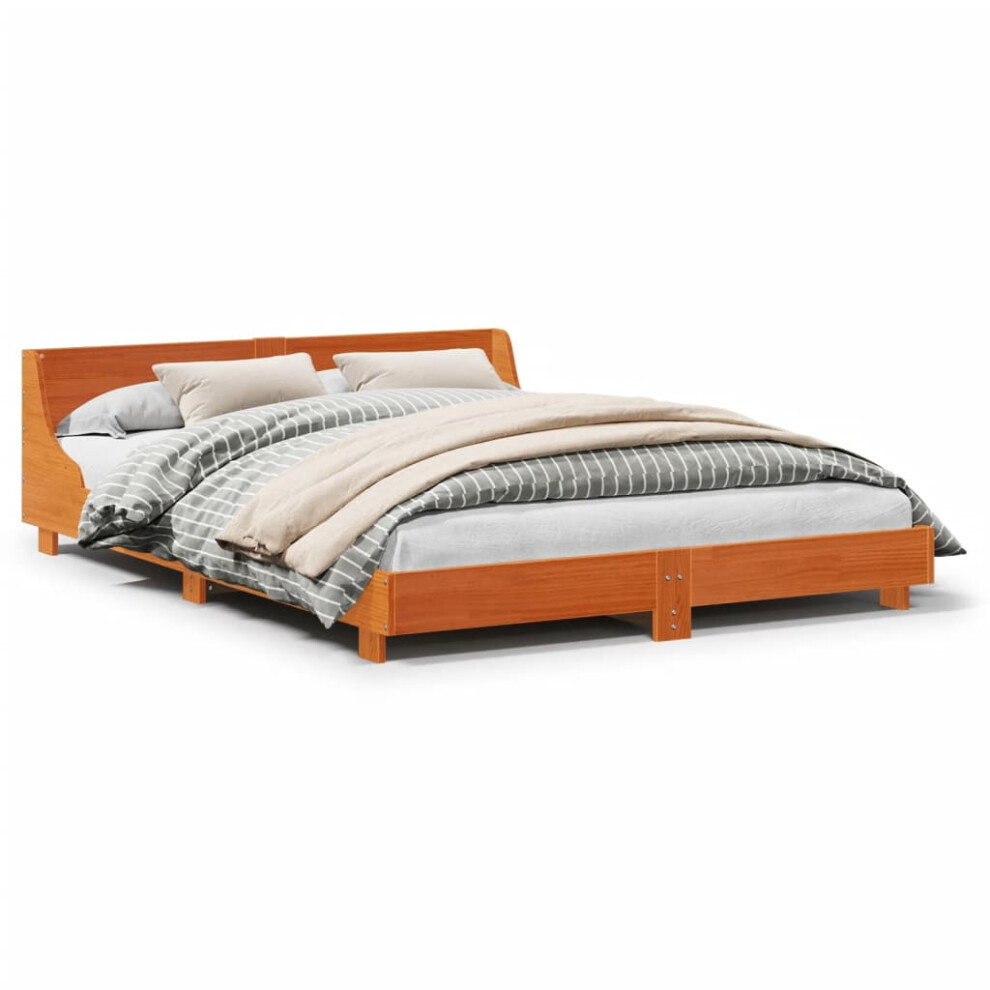 Vidaxl (Wax 120 X 190 Cm) Bed Frame With Headboard Wax Solid Wood Pine Brown