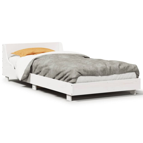 VidaXL (white, 90 x 190 cm) vidaXL Bed Frame with Headboard Wax Solid Wood Pine 1